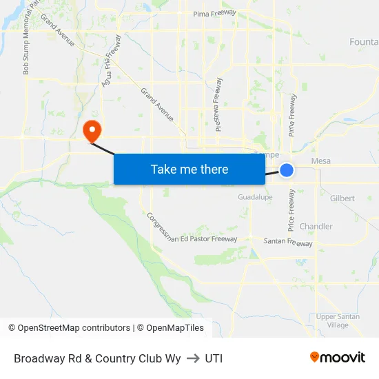 Broadway Rd & Country Club Wy to UTI map