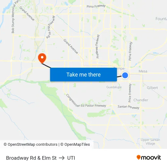 Broadway Rd & Elm St to UTI map