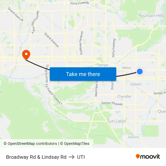 Broadway Rd & Lindsay Rd to UTI map