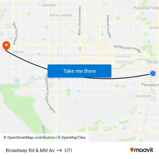 Broadway Rd & Mill Av to UTI map