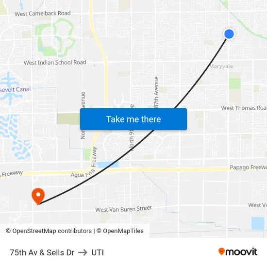 75th Av & Sells Dr to UTI map