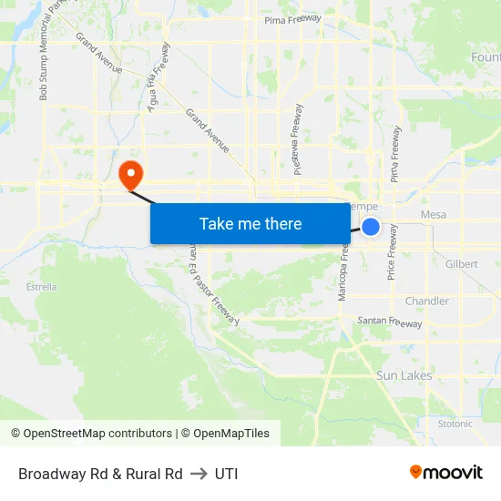 Broadway Rd & Rural Rd to UTI map