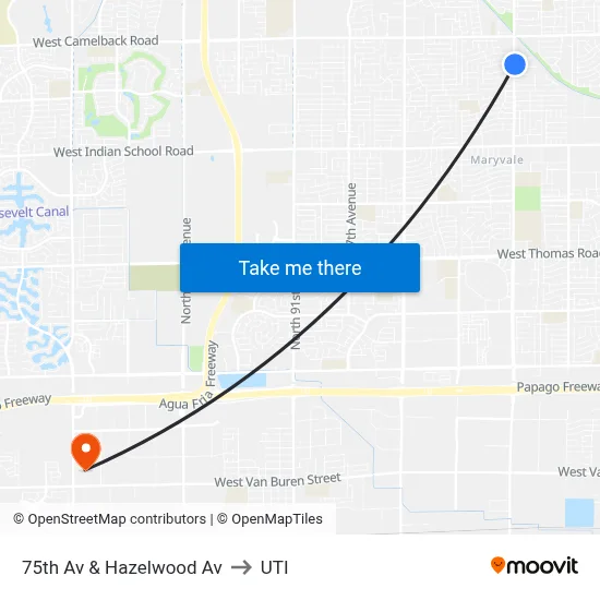 75th Av & Hazelwood Av to UTI map