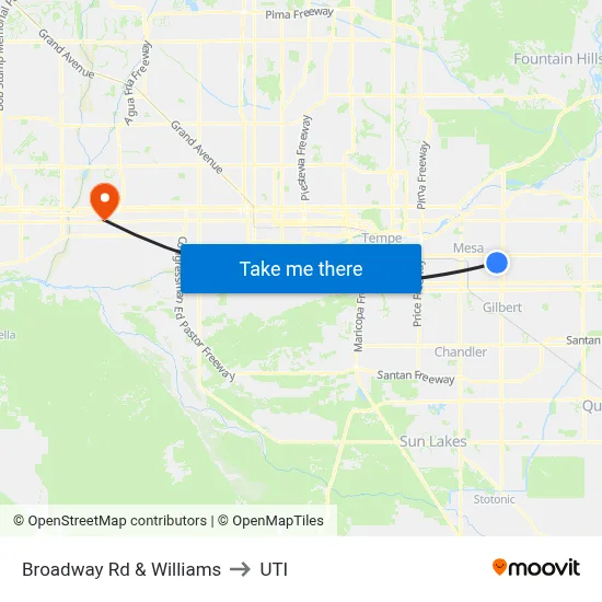 Broadway Rd & Williams to UTI map