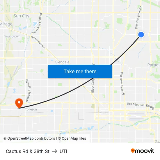 Cactus Rd & 38th St to UTI map
