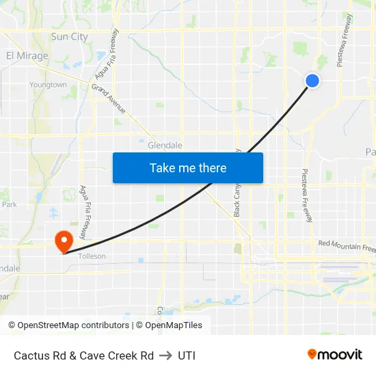 Cactus Rd & Cave Creek Rd to UTI map