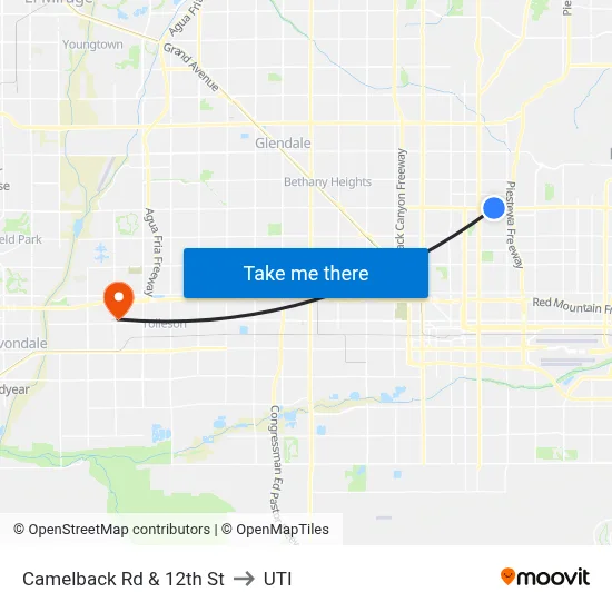 Camelback Rd & 12th St to UTI map