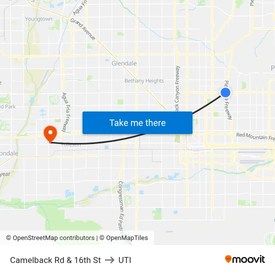 Camelback Rd & 16th St to UTI map