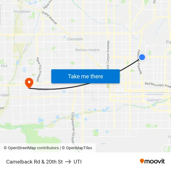 Camelback Rd & 20th St to UTI map
