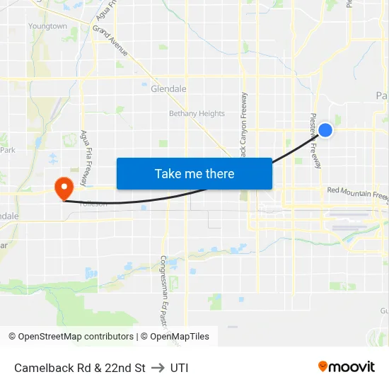 Camelback Rd & 22nd St to UTI map