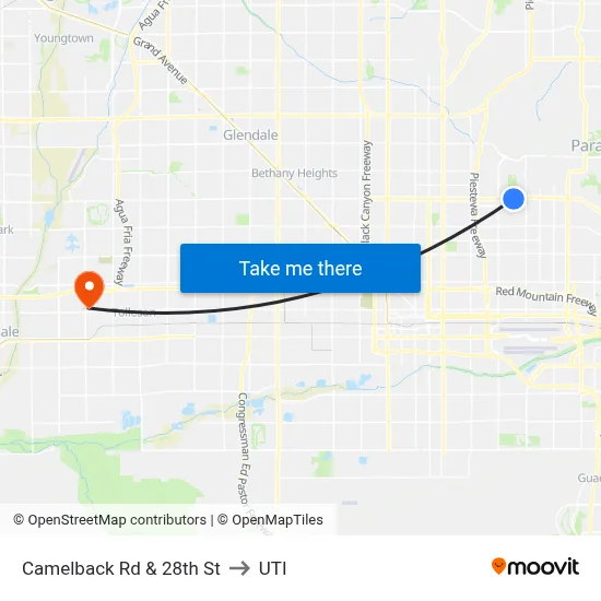 Camelback Rd & 28th St to UTI map