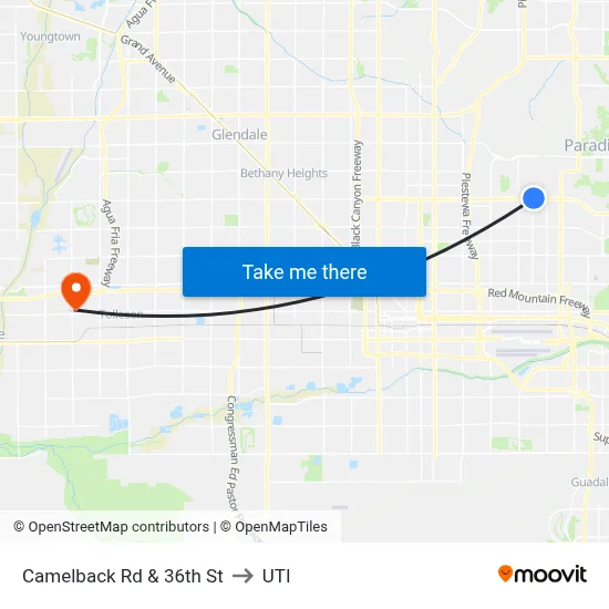 Camelback Rd & 36th St to UTI map