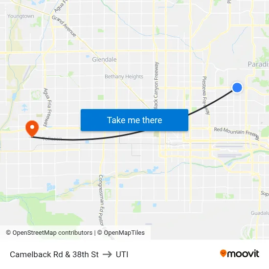 Camelback Rd & 38th St to UTI map