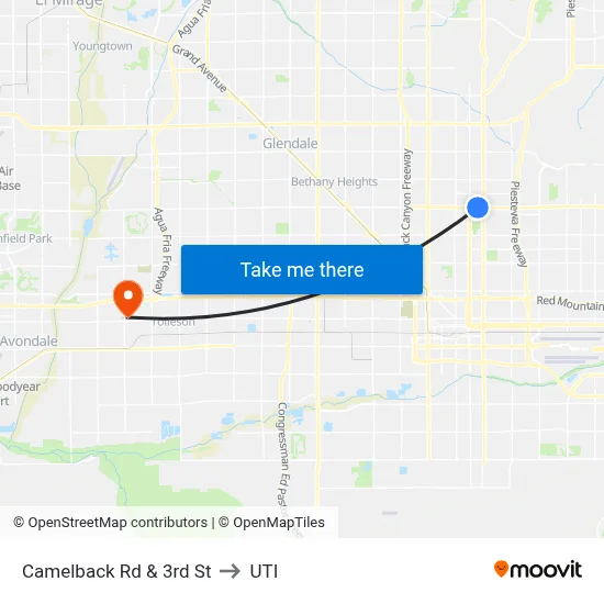 Camelback Rd & 3rd St to UTI map