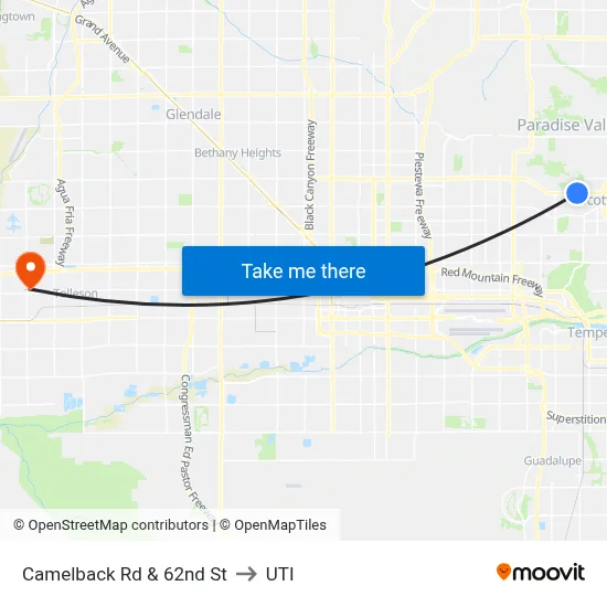 Camelback Rd & 62nd St to UTI map