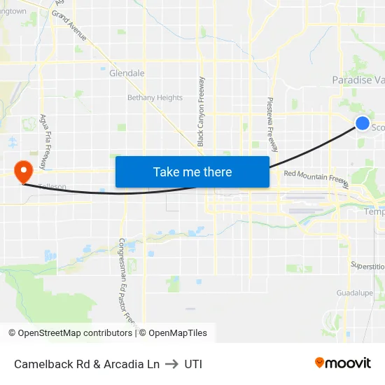 Camelback Rd & Arcadia Ln to UTI map