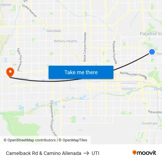 Camelback Rd & Camino Allenada to UTI map