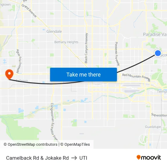 Camelback Rd & Jokake Rd to UTI map