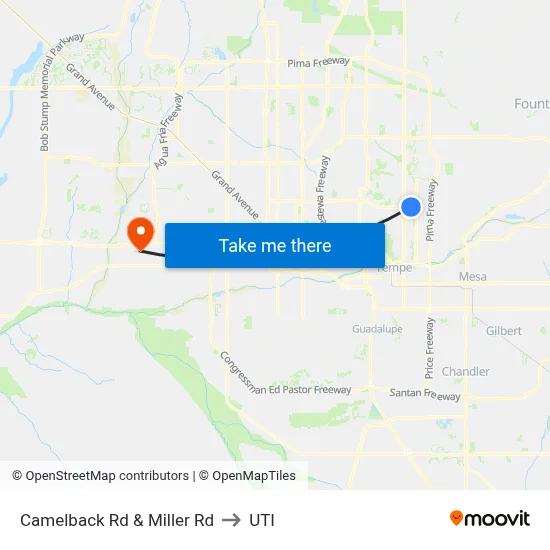 Camelback Rd & Miller Rd to UTI map