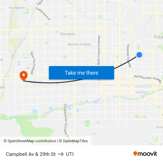 Campbell Av & 29th St to UTI map