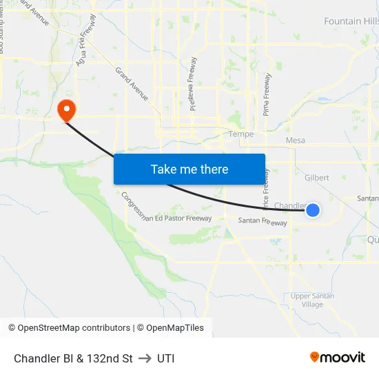 Chandler Bl & 132nd St to UTI map