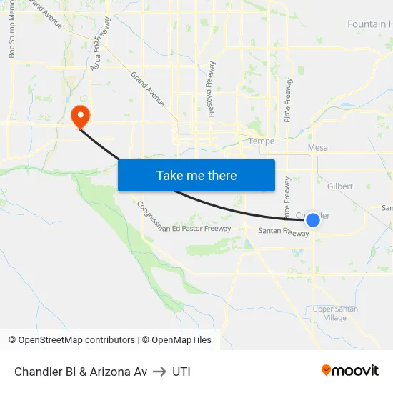 Chandler Bl & Arizona Av to UTI map