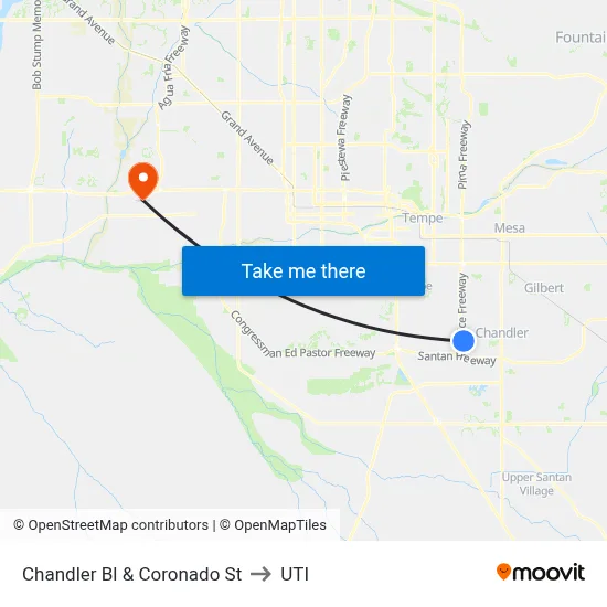 Chandler Bl & Coronado St to UTI map