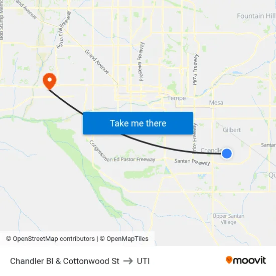 Chandler Bl & Cottonwood St to UTI map