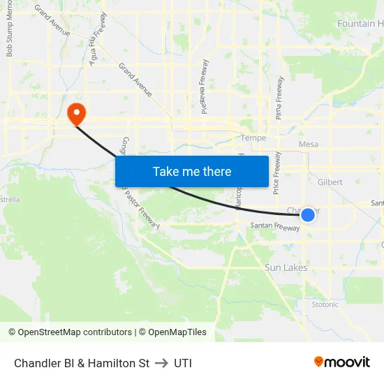 Chandler Bl & Hamilton St to UTI map