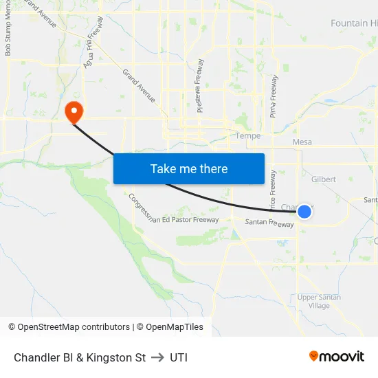 Chandler Bl & Kingston St to UTI map
