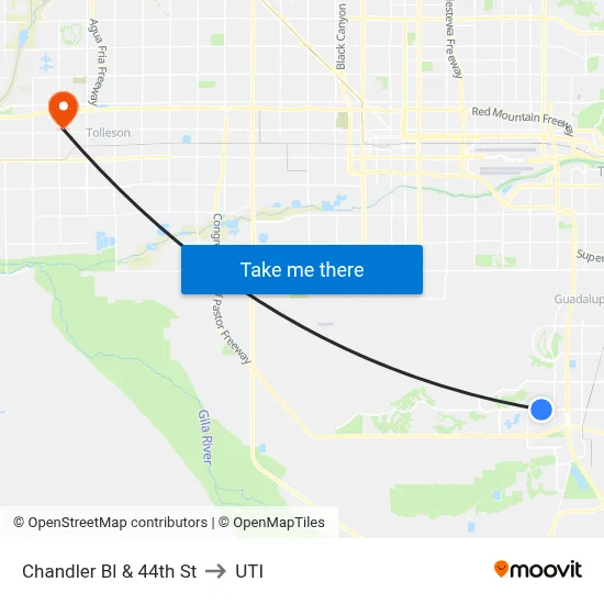 Chandler Bl & 44th St to UTI map