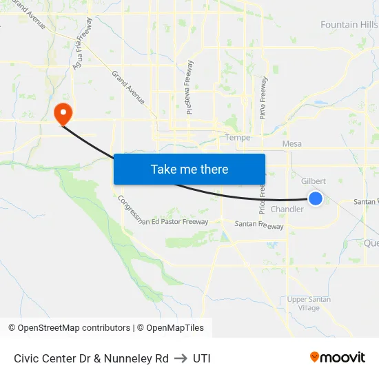 Civic Center Dr & Nunneley Rd to UTI map