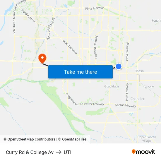 Curry Rd & College Av to UTI map