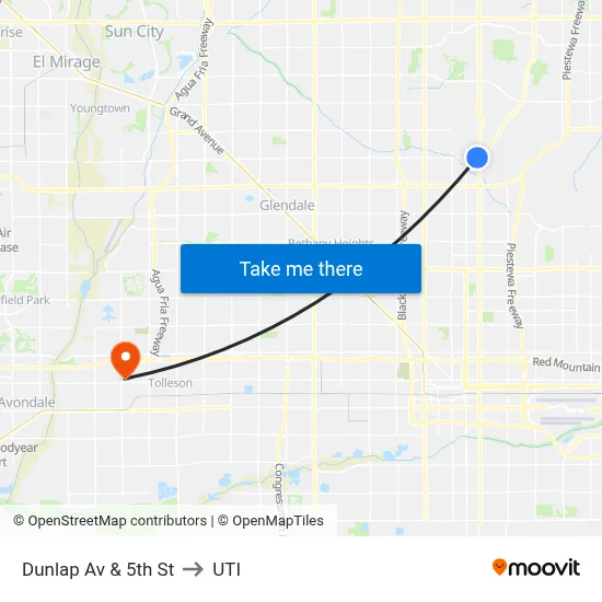 Dunlap Av & 5th St to UTI map