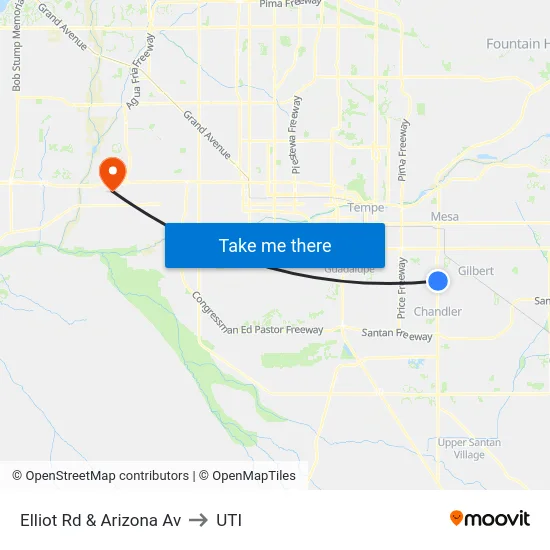 Elliot Rd & Arizona Av to UTI map