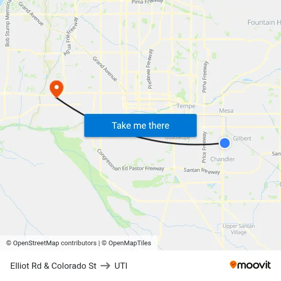 Elliot Rd & Colorado St to UTI map