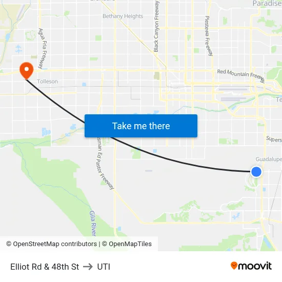 Elliot Rd & 48th St to UTI map