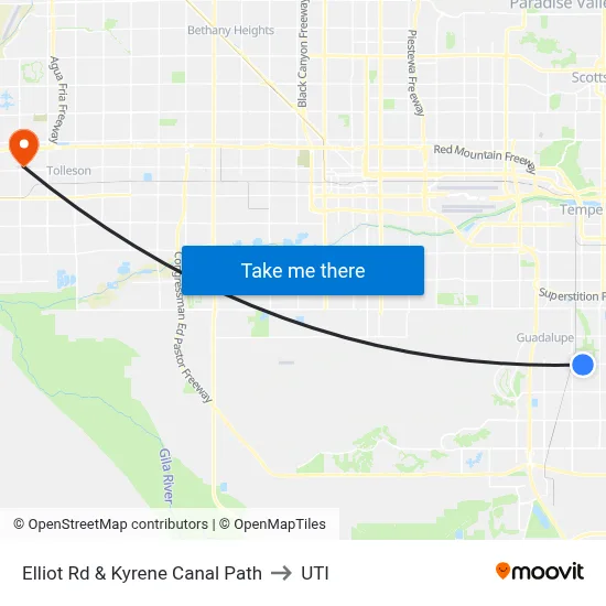 Elliot Rd & Kyrene Canal Path to UTI map