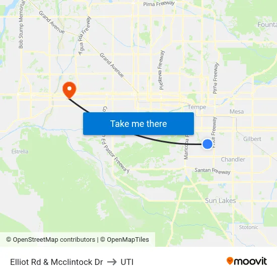 Elliot Rd & Mcclintock Dr to UTI map