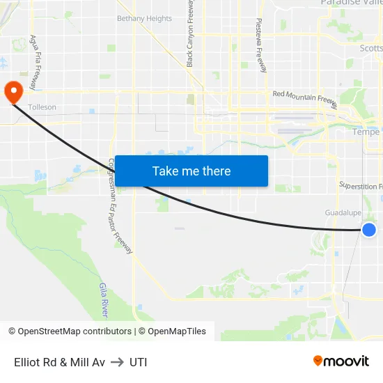 Elliot Rd & Mill Av to UTI map