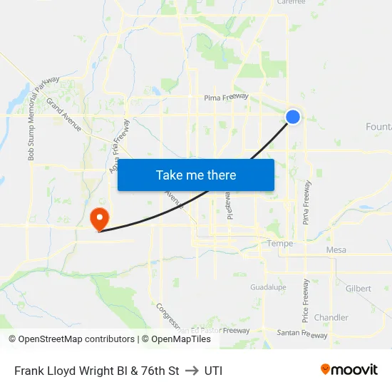 Frank Lloyd Wright Bl & 76th St to UTI map