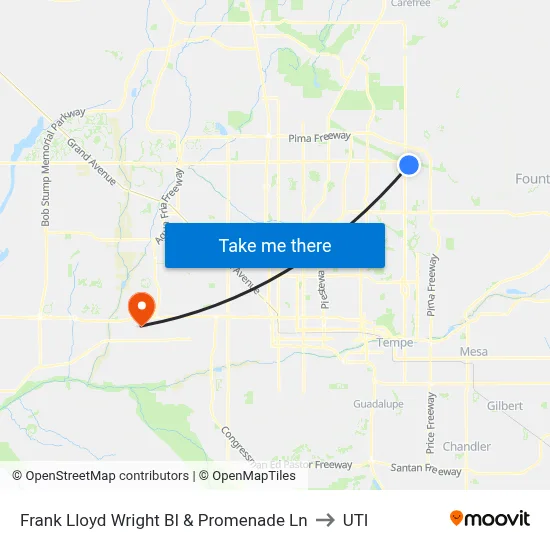 Frank Lloyd Wright Bl & Promenade Ln to UTI map
