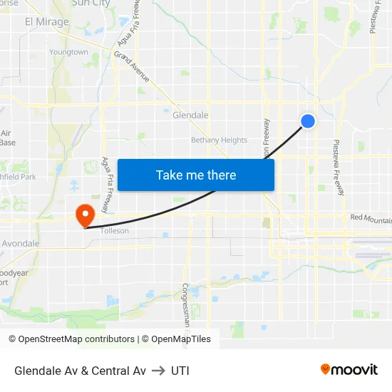 Glendale Av & Central Av to UTI map