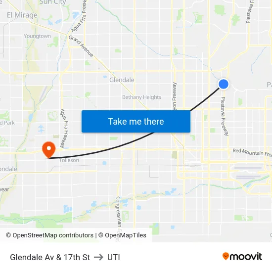 Glendale Av & 17th St to UTI map