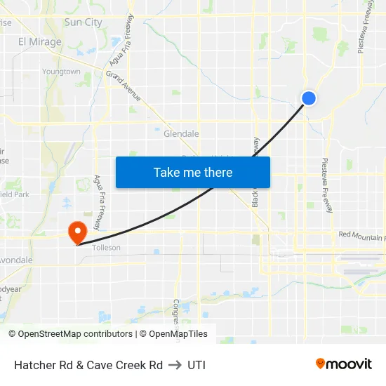 Hatcher Rd & Cave Creek Rd to UTI map