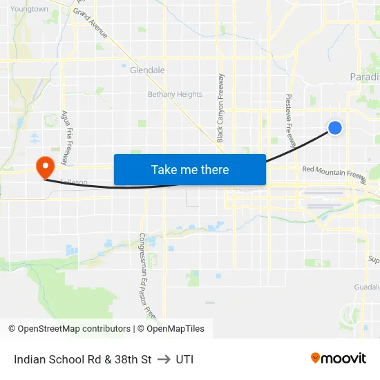 Indian School Rd & 38th St to UTI map