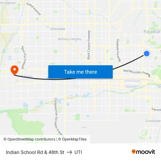 Indian School Rd & 48th St to UTI map