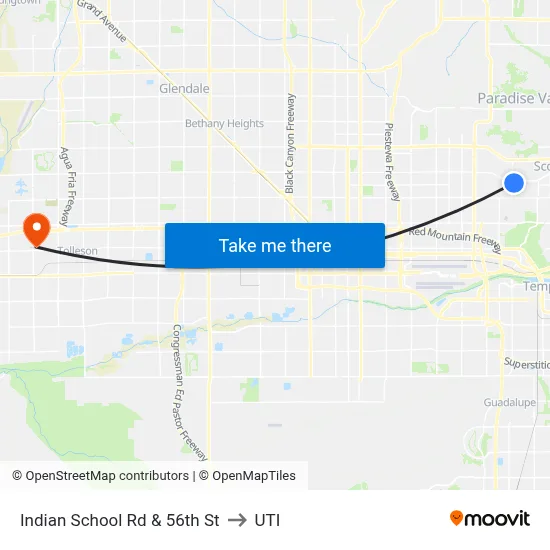 Indian School Rd & 56th St to UTI map