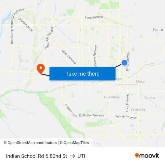 Indian School Rd & 82nd St to UTI map