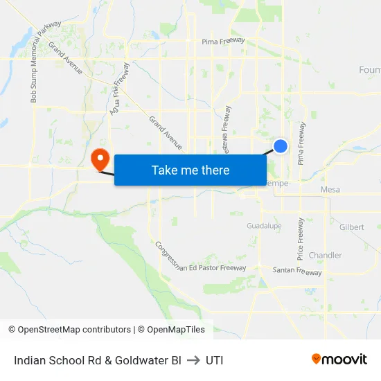 Indian School Rd & Goldwater Bl to UTI map